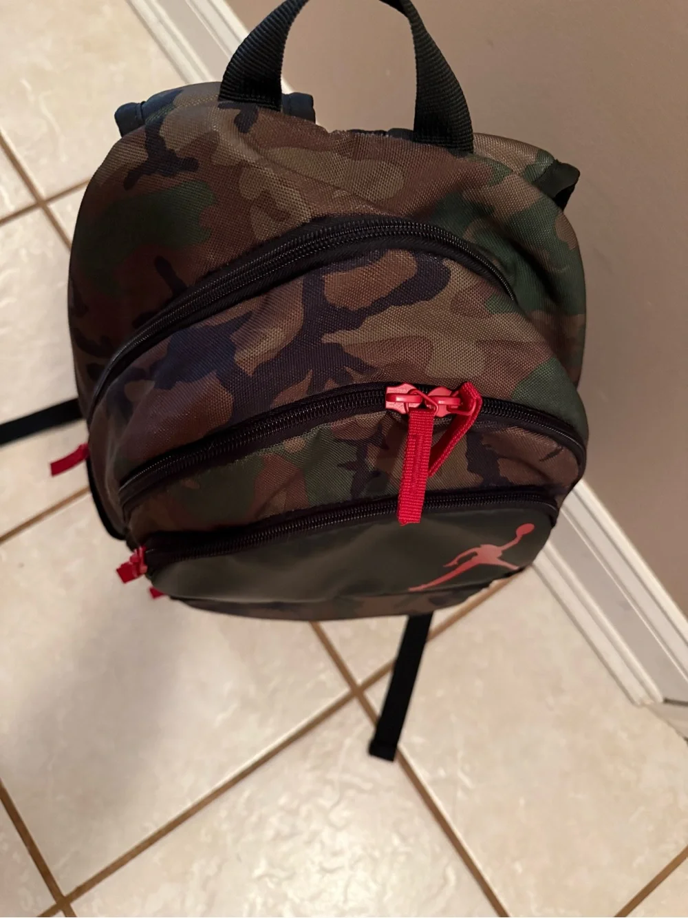Jordan Camo Backpack in Green/Black with Red Accents